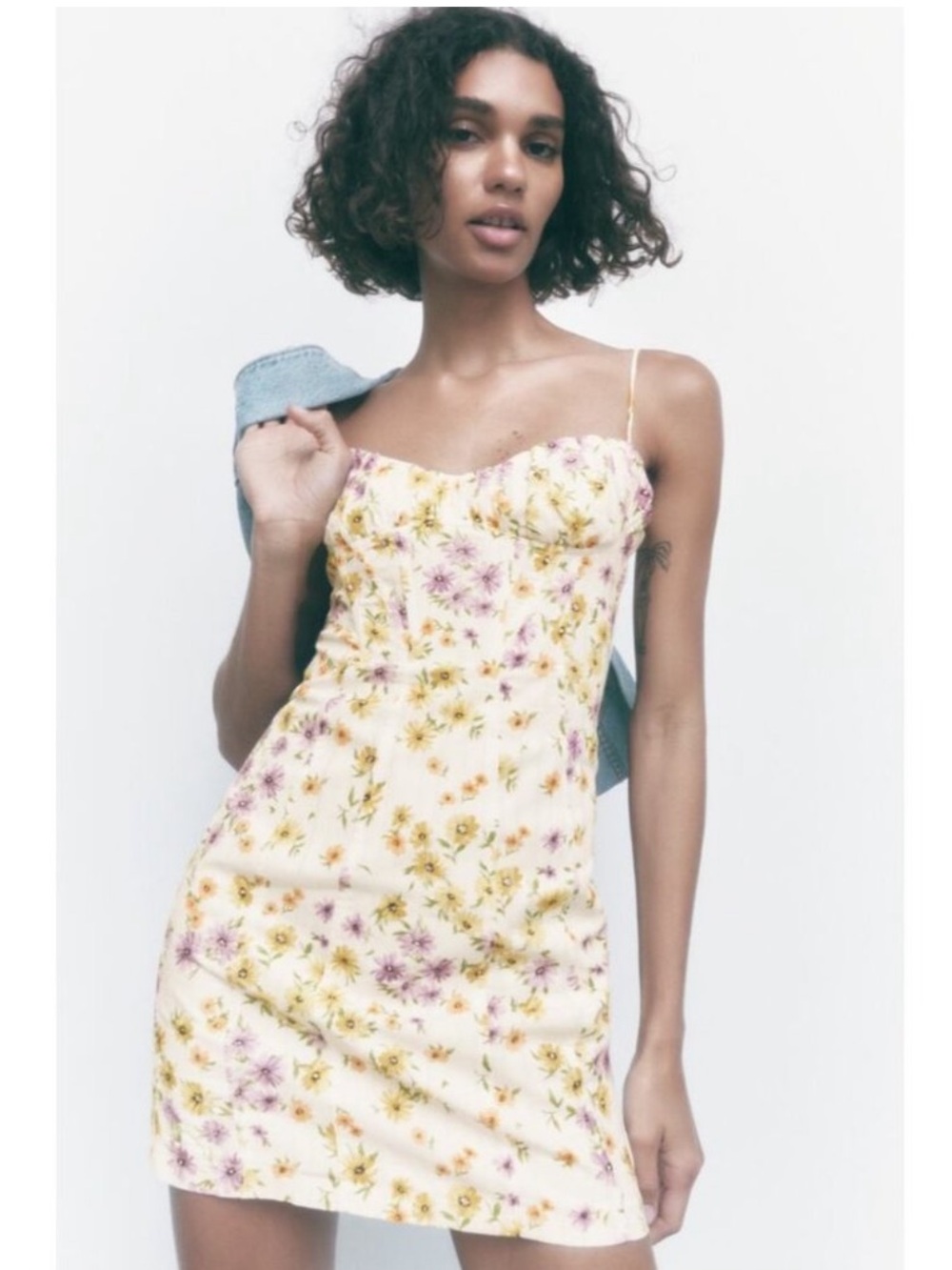 Zara Cream Floral Mini Dress with Pink & Yellow Blossoms